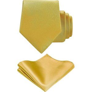 Solid Yellow Tie Satin Color Formal Necktie and Pocket Square Sets in Gift Box